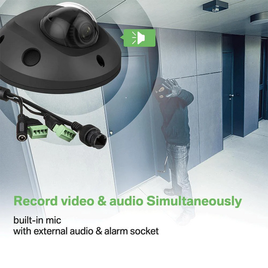 4MP Pro H.265 WDR IP wedge dome camera 100ft IR built-in Mic 2.8/4mm lens, Black color