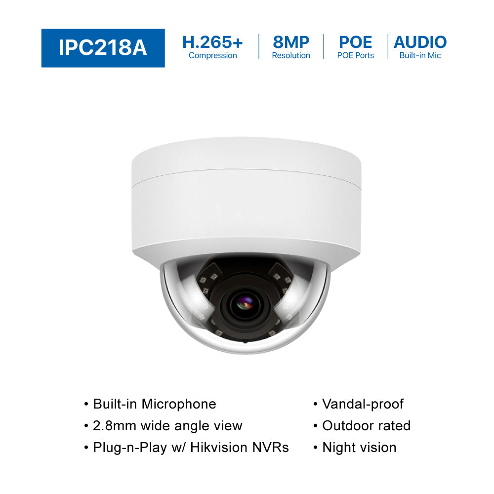 4K(8CH) 2TB PoE NVR System with 6*8MP Night Vision PoE Dome Security Cameras