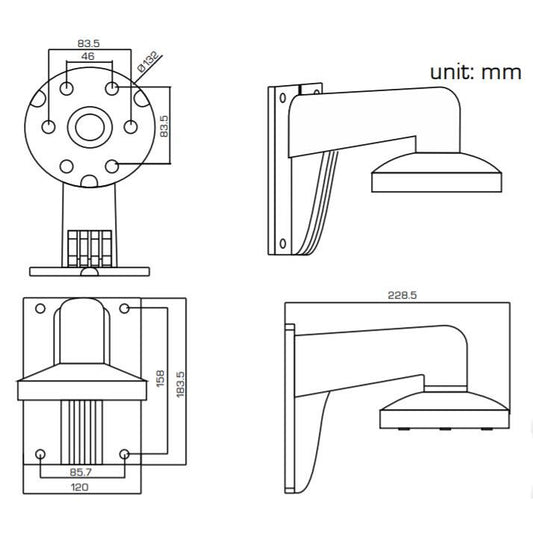 Wall-mount bracket for Hikvision turret dome camera(Bracket-33WM)