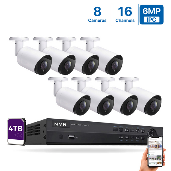 16 Channel 6MP PoE IP Camera System 16CH 4K NVR and 8 Pcs 5MP PoE Bullet Security Cameras with 4TB HDD