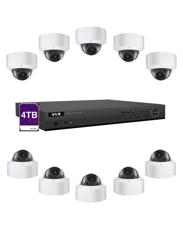 4K(16CH) 4TB PoE NVR System with 10*8MP Night Vision PoE Dome Security Cameras