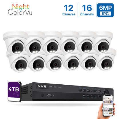 4K(16CH) 4TB PoE NVR System with 12*6MP ColorVu PoE Turret Security Cameras