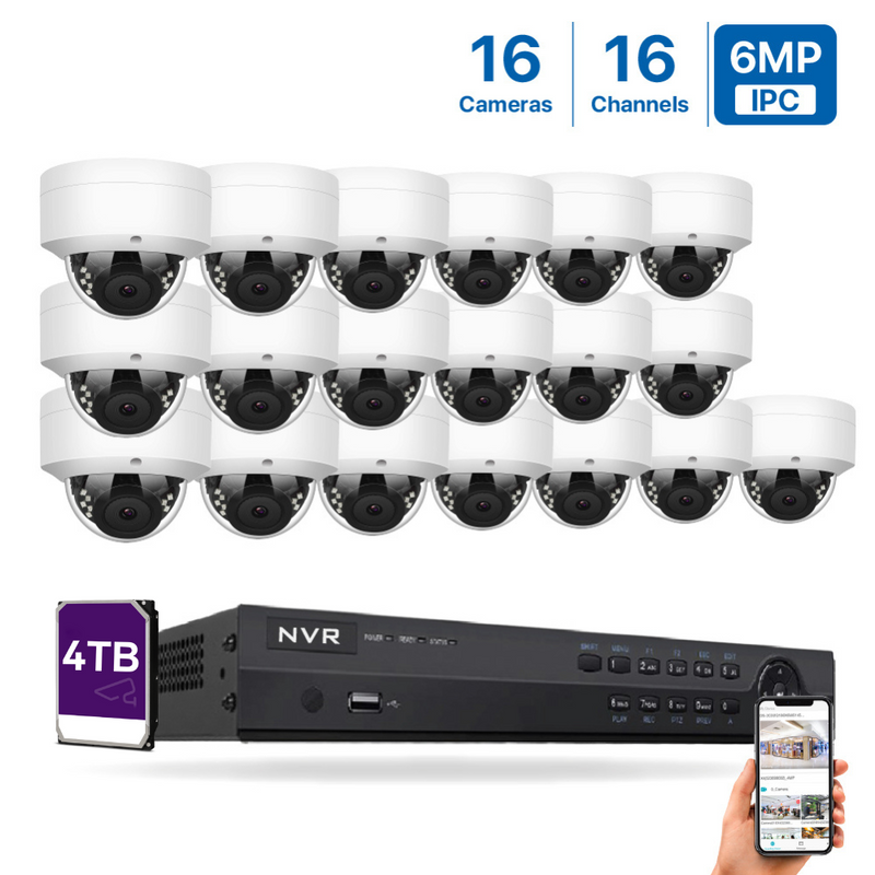 4K(16CH) 4TB PoE NVR System with 16*6MP Night Vision PoE Dome Security Cameras