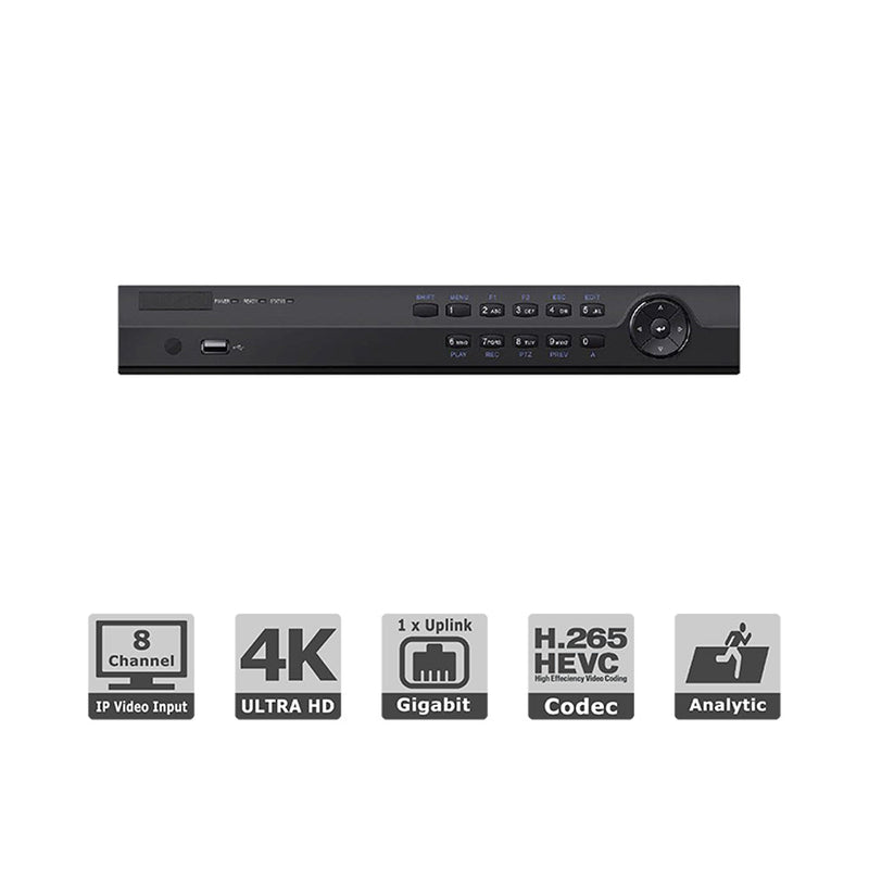 8CH 4K NVR 8 Channel Network Video Recorder 8Port PoE H.265 max 2 HDD, 1U case
