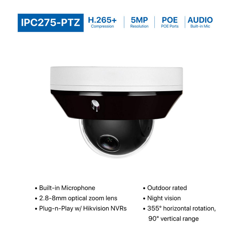 5MP PoE IP Mini PTZ Camera with 3x Optical Zoom and Built-in Microphone (IPC275-PTZ)