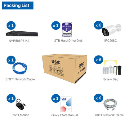 4K(8CH) 2TB PoE NVR System with 6*8MP Night ColorVu PoE Bullet Security Cameras