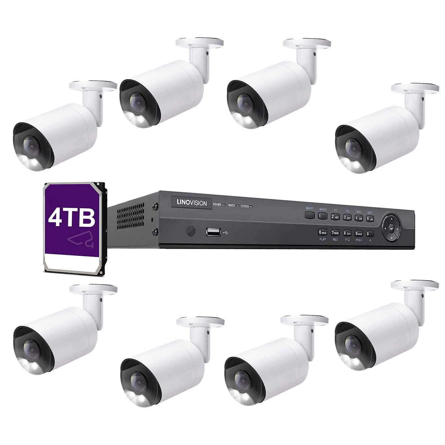 4K(16CH) 4TB PoE NVR System with 8*8MP Night ColorVu PoE Bullet Security Cameras