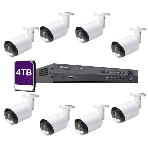4K(16CH) 4TB PoE NVR System with 8*8MP Night ColorVu PoE Bullet Security Cameras