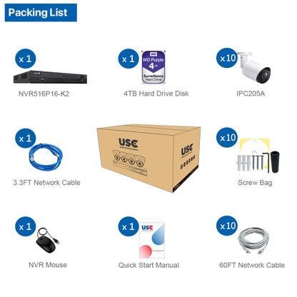 16 Channel 6MP PoE IP Camera System 16CH 4K NVR and 10 Pcs 6MP PoE Bullet Security Cameras with 4TB HDD