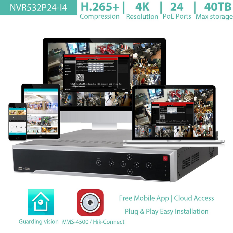 32CH 4K H.265 NVR PoE Security Camera System, (24) 8MP POE IP Cameras