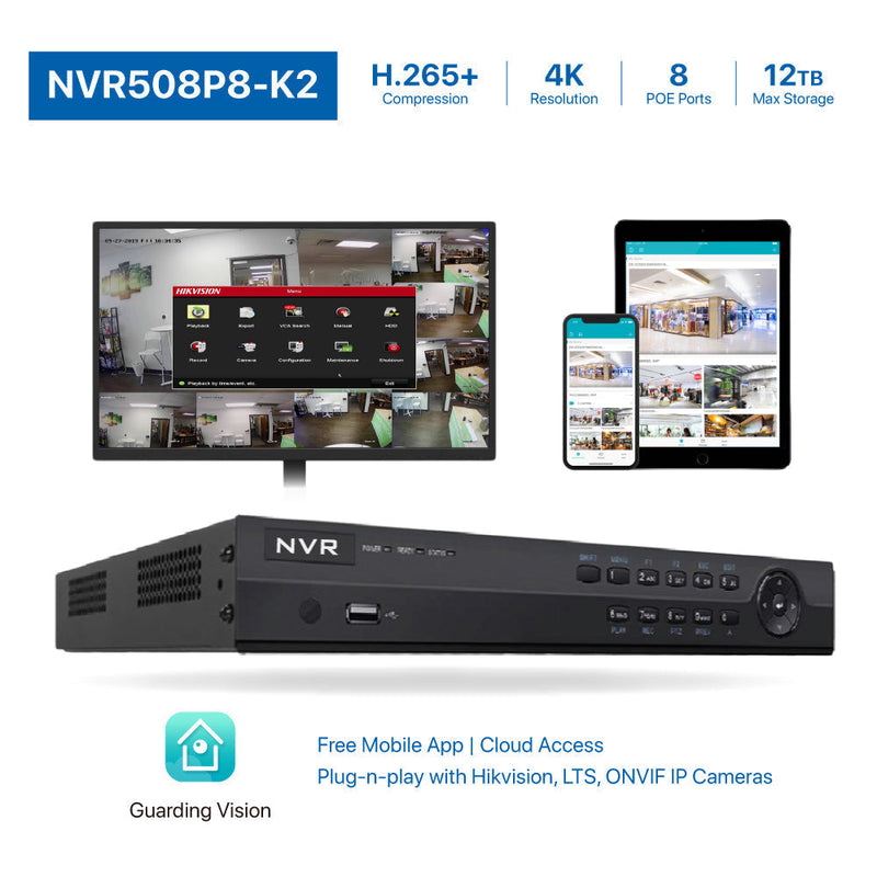4K(8CH) 2TB PoE NVR System with 8*8MP Night ColorVu PoE Bullet Security Cameras