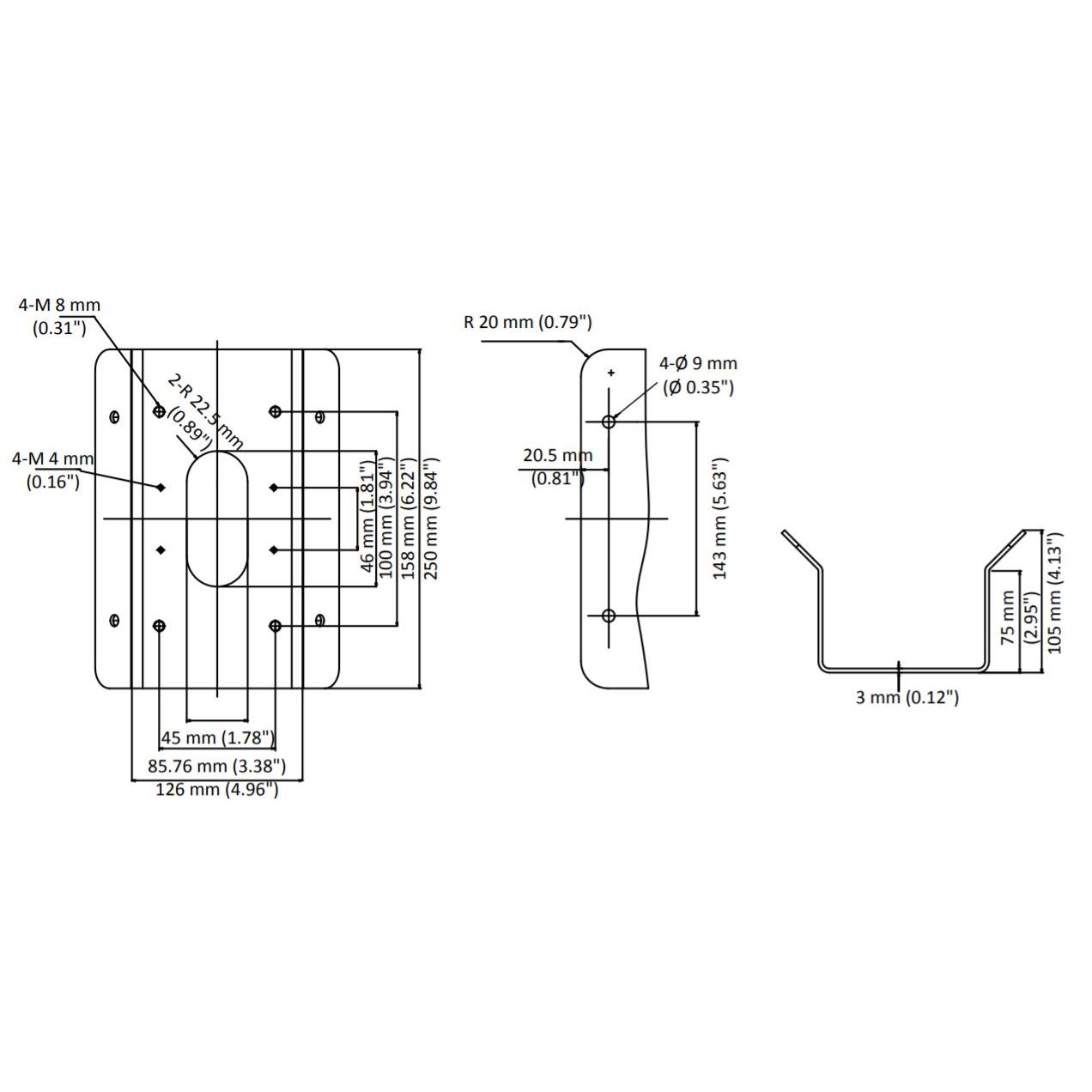 Corner mount bracket for Hikvision 5MP&4K VF Bullet & VF dome camera（Bracket-3XCM-L）