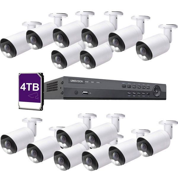 4K(16CH) 4TB PoE NVR System with 16*8MP Night ColorVu PoE Bullet Security Cameras