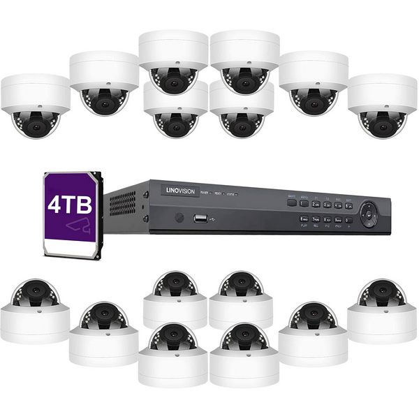 4K(16CH) 4TB PoE NVR System with 16*8MP Night Vision PoE Dome Security Cameras
